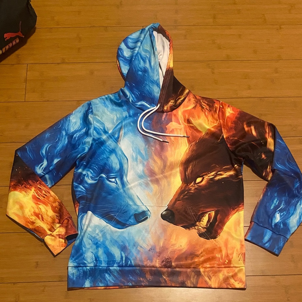 Wolves yin yang fire and ice hoodie